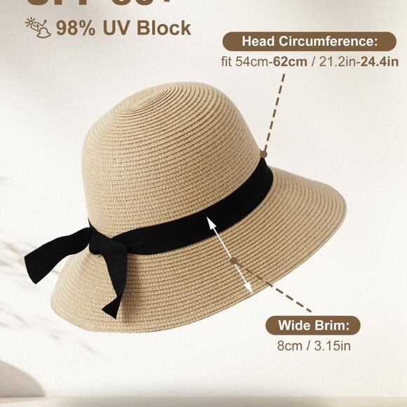 2XL/XL/L/M/S Womens Straw Hat,Wide Brim Sun Protection Beach Hats,UPF 50+ Floppy - Picture 2 of 7